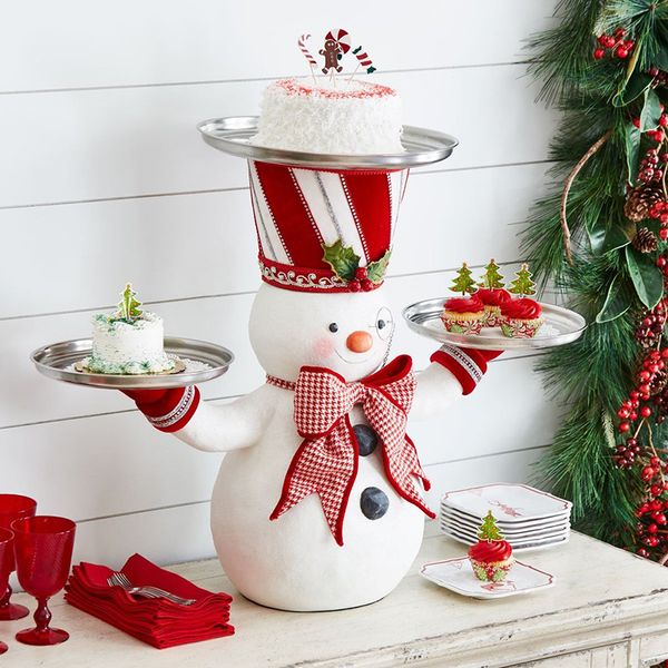 Tavolino da dessert di neve dell'albero di natalizio per la torta per torta al cibo caramelle che serve il camionnette snack snack porta arredamento per la casa