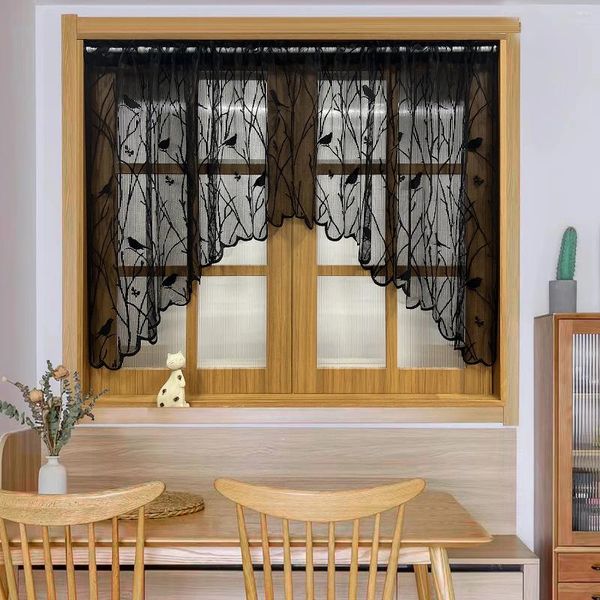 Vorhang Country Bird Stickerei Spitze Kurzes Valance für Küchen Esszimmer kleiner Fenster Halbstange Tasche 1 Panel