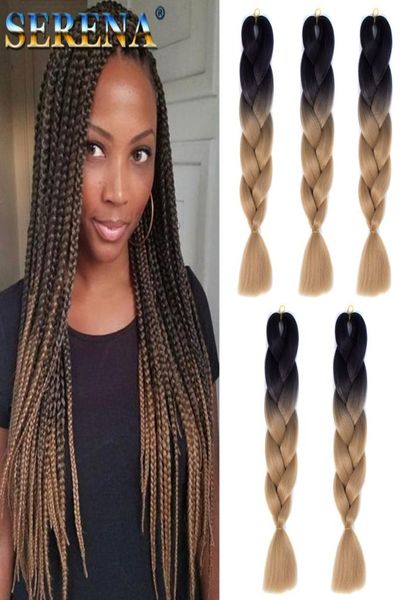 Crochet Braids Hair Kanekalon Two Ombre ombre verde Balas de cabelo de cor verde Jumbo ombre Braiding Synthetic Extensions para a caixa 24 i1465216