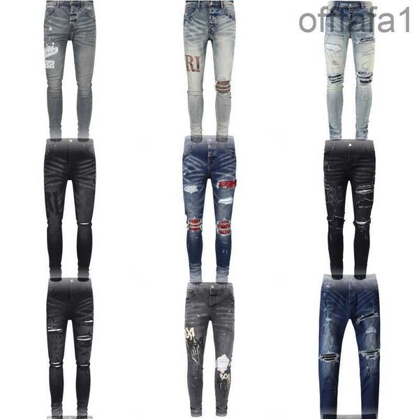 Herren Jeans Designer Miri Jeans hochwertiger Mens cooler Luxusdesigner Denim Pant Distressed Ripper Biker Black Blue Jean Slim Größe 30-40 5GZ7