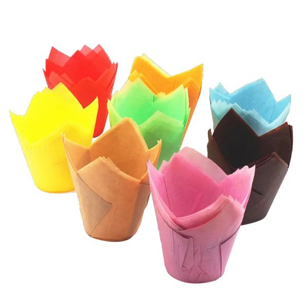 50pc Gazete Tarzı Cupcake Liner Pişirme Kupası için Düğün Partisi Kaissettes Lale Mufpin Cupcake Paper Bardağı Yağlı Kek Sargısı