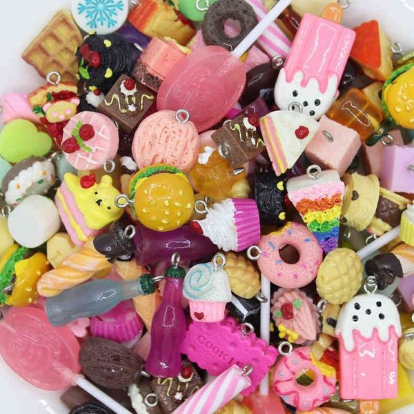 100pcs Lucky Bag Einzigartige süße simulierte Mini -Kekse Tierfutterharz Charms Anhänger für DIY Modeschmuck C262236m