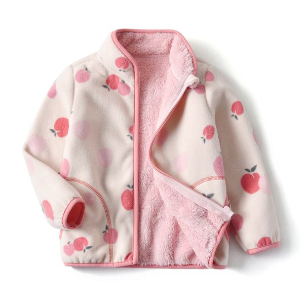 Neue Kleidung im Stil von 2 bis 12 Jahren süßes Kind und Kleinkindmädchen Pink Fleece Jacke für Frühling Herbst Winterkleidung mit Druckmuster