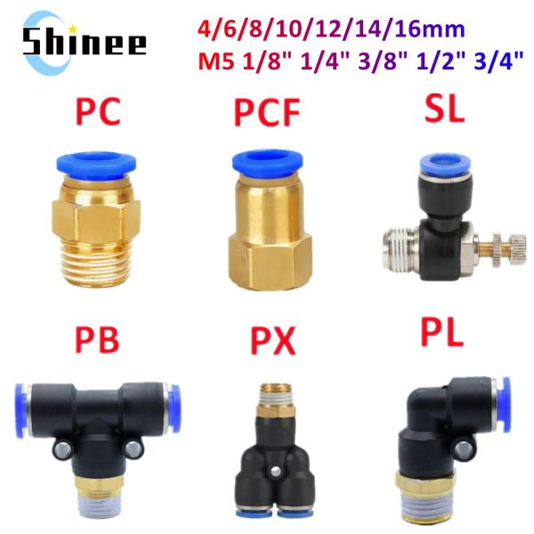 Ajuste do conector de ar pneumático PC/PCF/SL/PB/PX/PL 10mm 12mm 14mm 16 Thread M5 3/4 