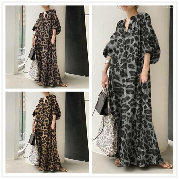 Vestidos casuais 2024 vestido de moda plus size feminino 8xl 7xl 6xl Temperamental Leopard Print Stand Gollar Bubble Slave Loose