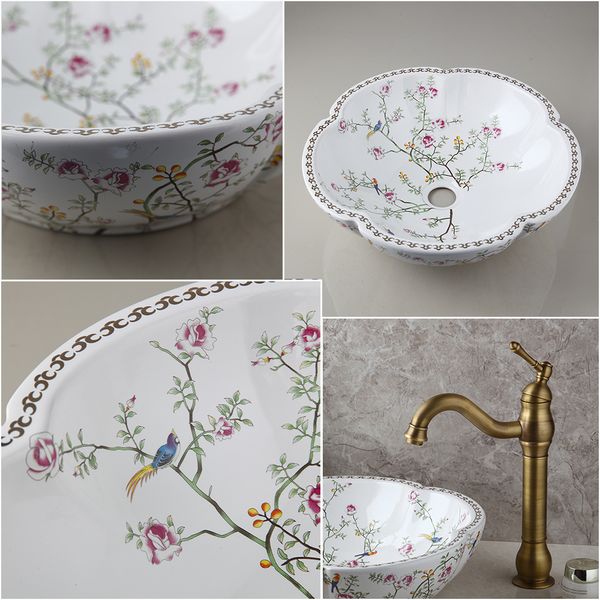 Basino in ceramica artistica jieni set di fiori primaverili design del lavandino del lavandino del lavandino del bagno di lavabo per acqua antichi