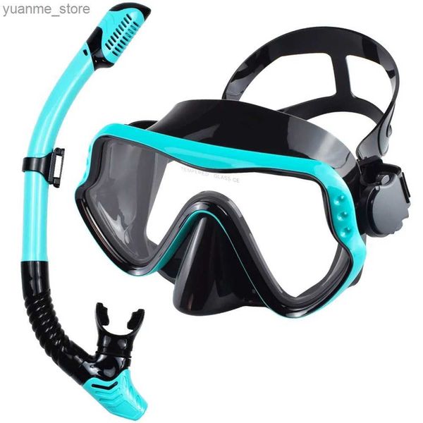 Tauchmasken Tauchmaske Schnorchel Set für Erwachsene Temperierte Glas professionelles Panorama -Schnorchelgetriebe Swimming Training Schnorchel Kit Y240410y240418H03U