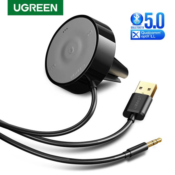 Ladegeräte UGREEN Bluetooth 5.0 Auto Kit Aptx LL Empfänger Freisprecher 3,5 -mm -Aux -Audioadapter Dual 4,8A USB -Auto -Ladegerät 3m Basis Luftablüftungsclip