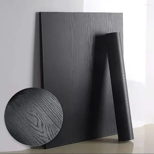 Papéis de parede Black Wood Wood Walnut Removable Peel e Stick Wallpaper Texture Texture Film para reforma de móveis