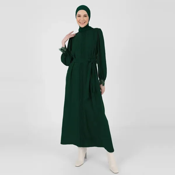 Roupas étnicas vestido muçulmano vestido feminino de cor prolongada de manga longa amarrar uma linha abaya dubai arabi ramadã islâmico