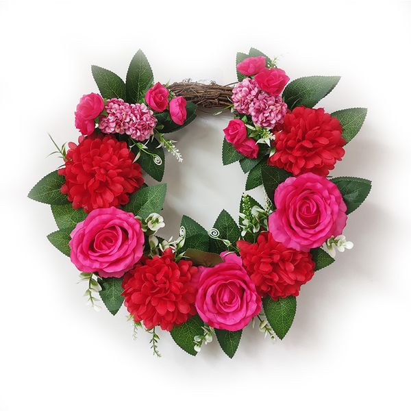 Giove di fiori decorativi per porta, ghirlanda di nozze di rosa, ghirlanda fatta a mano per la decorazione estiva esterna, 45 cm