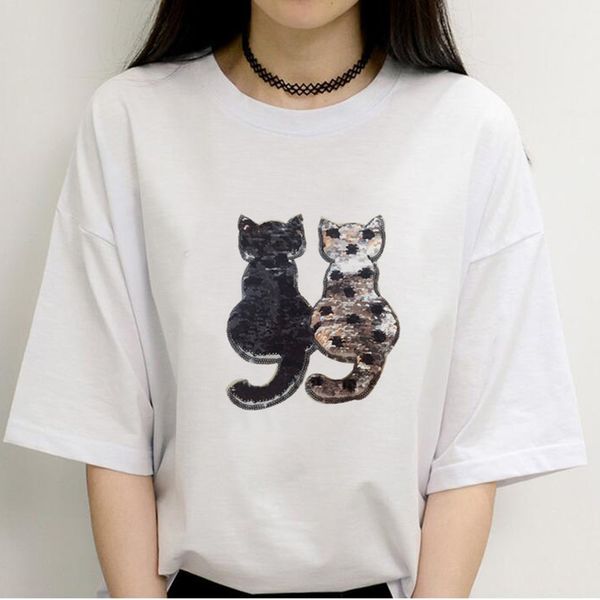 1pc sequestro di paillettes reversibile in tessuto pasta applique ricamo per gatto carino jeans cucitura abiti fai -da -te accessori artigianali