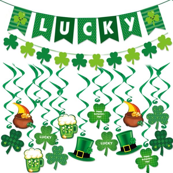 St. Patricks Day Dekorationen Grüne Party Banner Vierblätter Gras Girlande Lantern Irische Party Saint Patricks Day Decor Supplies