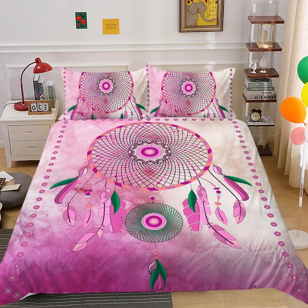 Fanaijia Bohemian Dreamcatcher Duvet Capa Conjunto com travesseiro colorido conjunto de roupas de cama de penas de galáxia.