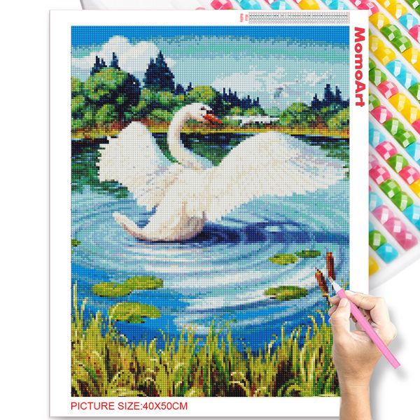 Momoart Diamondmalerei Schwan Mosaik Neuankömmlinge Diamant Stickerei Tiernadel Lake Cross Stitch Kunstdekor für Zuhause