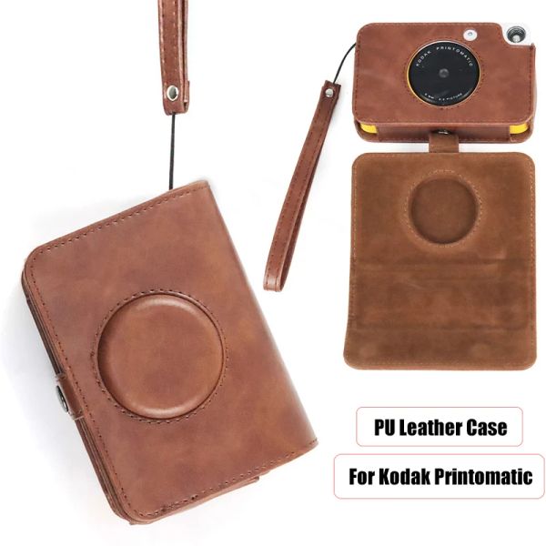 Kameras Retro PU Lederkamerasetasche für Kodak Printomatic Drucker Tragbarer Schutzhülsenbeutel mit abnehmbarem Handgurt mit Vintage