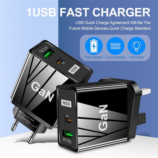 Lovebay 65W Gan Fast Ladepd USB C -Ladegerät für iPhone 13 Pro 12 11 8 7 iPad Huawei Samsung S22 Adapter EU UK US Plug Ladegerät