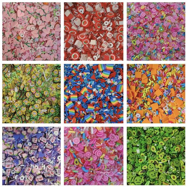 100 g di frutta Fette di argilla polimerica cristallina Sprinkles per riempitivo di melma piccoli accessori in plastica klei di plastica decorazioni per nailart