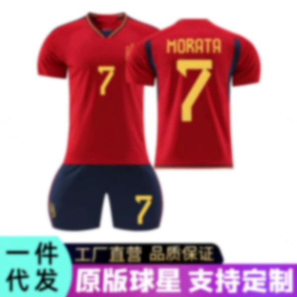 Maglie da calcio 23 Maglie da calcio in casa spagnola Set Gavi 9 Morata 7 Coppa del Mondo Squadra Numero di stampa