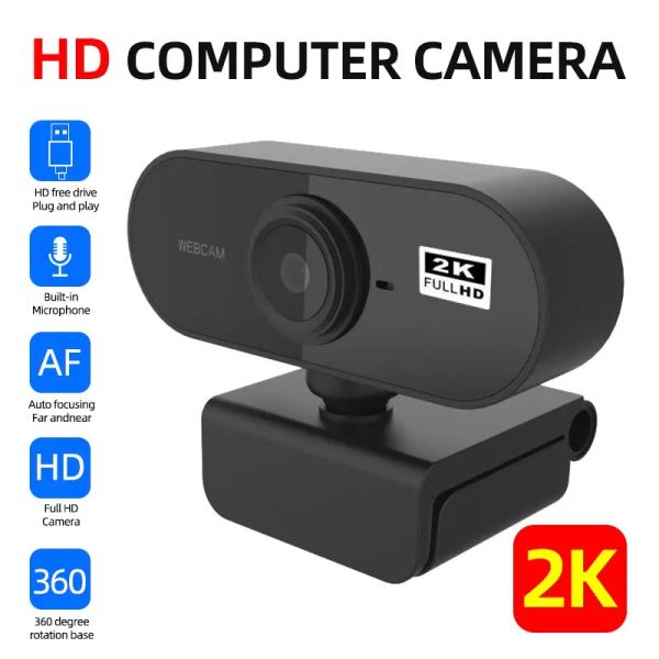 Webcams USB Webcam 1080p Mini Camera 2K Webcam Full HD Full HD con fotocamera Web AutoFocus per microfono per PC Laptop per laptop online