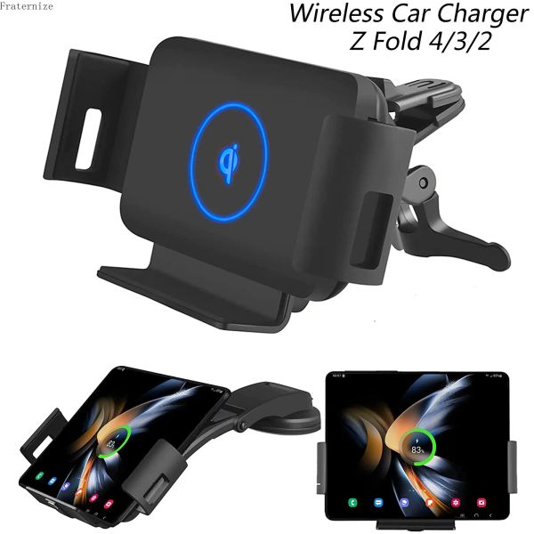 Chargers 15W Qi Wireless Car Charger per Samsung Galaxy Z Fold 4 3 2 S23 Google IPhone Piclette Auto Fast Car Charger Funte Holder Pad