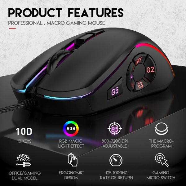 Camundongos 10 7 velocidade 6 botões ergonômicos mkespn x9 cores 7200dpi mouses programáveis jogos