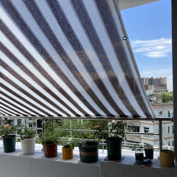 Пользовательский HDPE Brown Stripe Sun Shade Net Anti-UP STECE 75% Терраса навесом парковки затенение балкона сад сад.