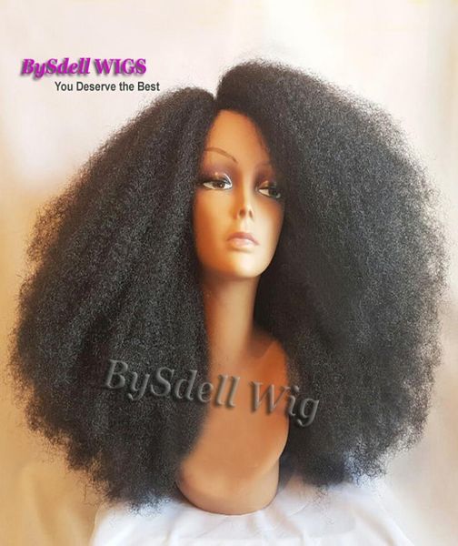 Beleza Afro Frizzy Kinky Cabelo cacheado renda frontal peruca longa resistência ao calor sintético Afro -americano Afro -americano Curly Lace Front Wigs para preto 9367635