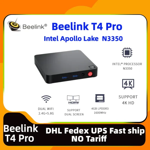 Cadeia/mineiro 37 dias entrega global beelink t4 pro mini pc Intel Celeron N3350 Win10 4GB DDR4 64GB Dual HD Office Beelink T4 Pro Mini PC