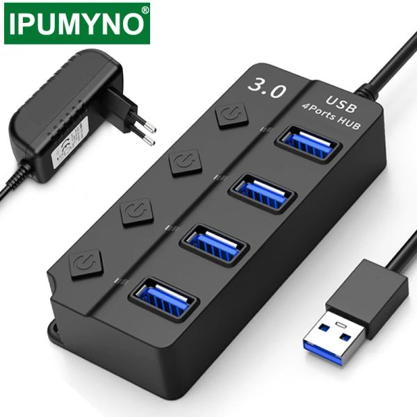 Hubs USB 3.0 Hub Fast Speed 4 7 Port с EU US UK UK Power Adapter Switch Светодиодный индикатор для ноутбука компьютерных аксессуаров Hub3.0