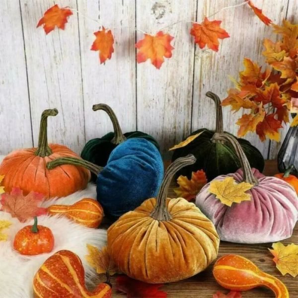 Tamanhos de S/M/L Múltiplos cores disponíveis Velvet de veludo de veludo artesanal Decorativa Decorativa Ornamento macio Pumpkin Pumpkin Almofada de travesseiro fofo