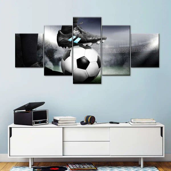 5 Panel Fußball -Kick -Leinwand Malerei Wandkunst Fußball -Fußball -Poster und Drucke für Wohnzimmer Dekor Cuadros Wandkunst