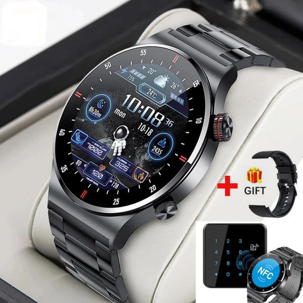 Saatler NFC Bluetooth Çağrı Bussiness Smartwatch Erkekler EKG+PPG Kan Basınç Monitörü Spor Fitness Akıllı Saat Android IOS