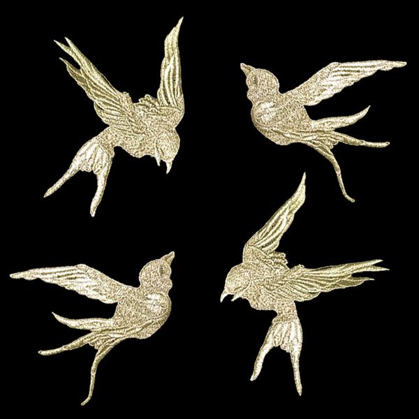 Gold Thread Borderyer Swallows Bird Patch para pano Gold Thread Birds Appliques Swallows Stickers de pano