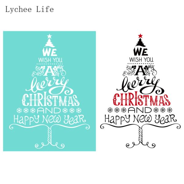 Lychee Life Feliz Natal Auto-adesivo Senação de seda Estomncos de estêncil transferências reutilizáveis para camisetas Bolsas de camisetas DIY artesanato