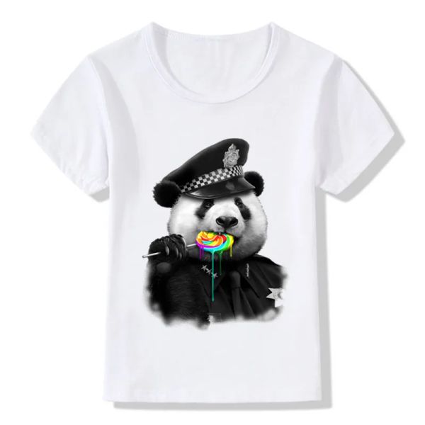 2019 Crianças Donut Polícia Panda Funny T-shirts Kids Tops de verão meninos meninos de manga curta Camise