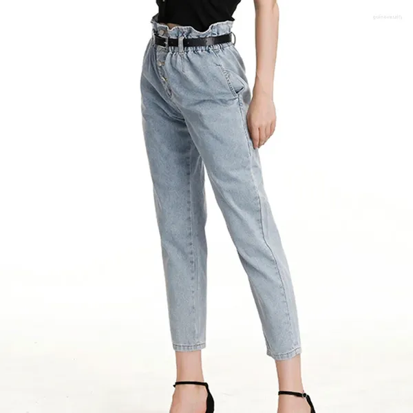 Jeans femminile ad alto grande stretch di grandi dimensioni quotidiane arruffate di pantaloni casual a vita alta