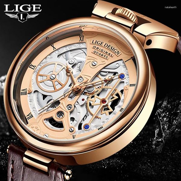 Orologi da polso 2024 Lige Men Watches top cronografo in pelle marrone sport orologio per la moda da appuntamento impermeabile orologio riceoj hombre