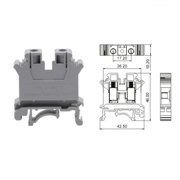 5pcs DIN Rail UK-10N Universal Schraubanschlussblöcke Morsettiera Elektrische Drahtanschlüsse Blockanschluss Brass Bonier 10mm²