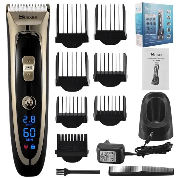 Aparadores de barbeiro profissional aparador de cabelo elétrico LED exibir homens Clipper titânio