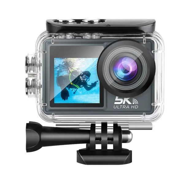 Câmeras 5k 30fps Câmera de ação IPS Dual IPS Tela impermeável Came de mergulho Cam de 170 graus Câmera de vídeo ao ar livre Wi -Fi foto cronometrada foto