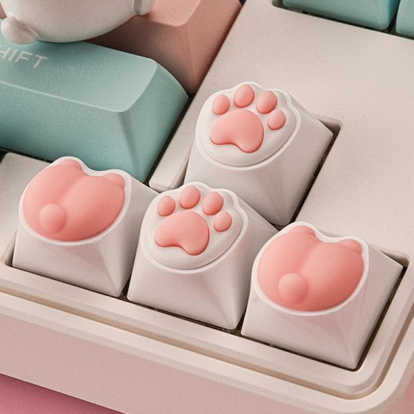 Klavyeler 4pcs Key kapaklar PC ve Silikon Kitty Paw Artisan Cat Paws Pad Klavye Anahtarlar İçin Klavyeler Kişilik Yumuşaklığı Hisset Kedi Anahtarı