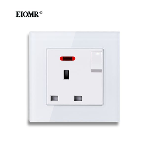 Eiomr UK Standard Switched Wall Socket 13A Temperierte Glasscheibe mit LED -Indikator Kinderschutztür Auslass