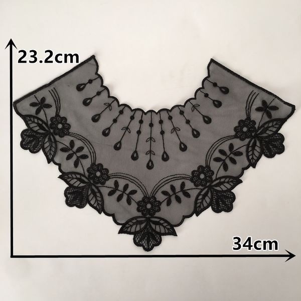 Neue Ankunft Schwarz Organza Spitzenkragen Stickerei Applique Spitzenschneide zum Nähen DIY -Spitze Stoff Kleider Zubehör Lieferungen