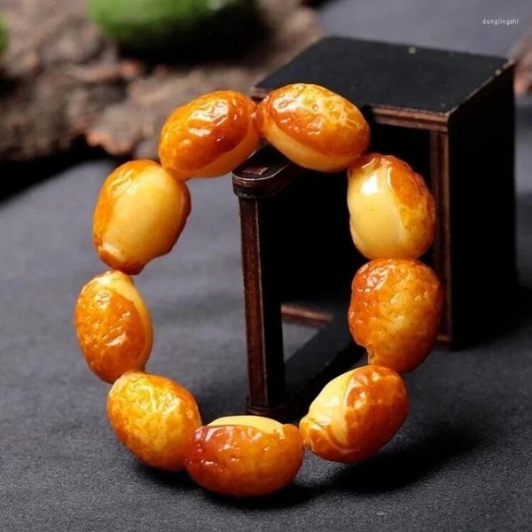 Bracelets de charme Mina original Mina genuína Pedra de cera de mel com meia pele âmbar buda bead masculino e feminino