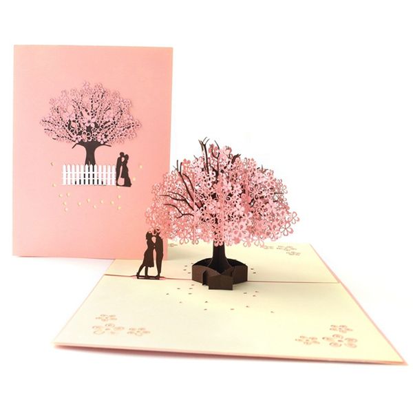 3pcs Romântico Cherry Tree Gift Dia dos Namorados 3D Pop -Up Cartões Amante Feliz Aniversário Xmas de Natal Cartões Post Cartão