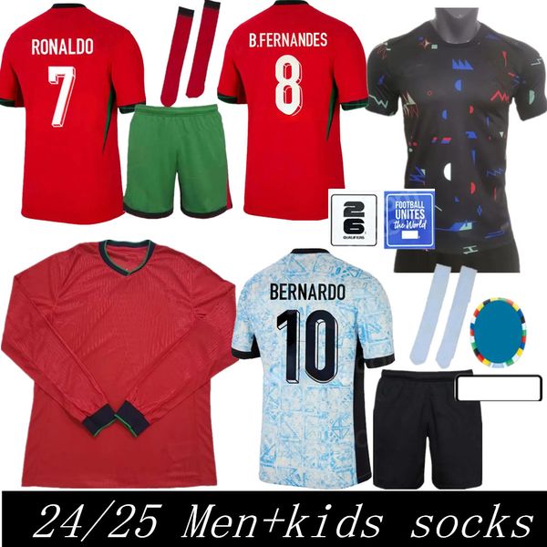 24 25 Portuguesa Soccer Jerseys Fernandes Ronaldo Portugal 2024 Euro Cup футбольные рубашки Мужские детские детские комплект B.Fernandes Joao Felix Fuls Fan