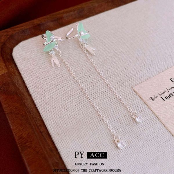 Zircon Moon Tassel Earless Ear Clip Ins Small Fresh Temperament Simple and High Grade Earrings for Women