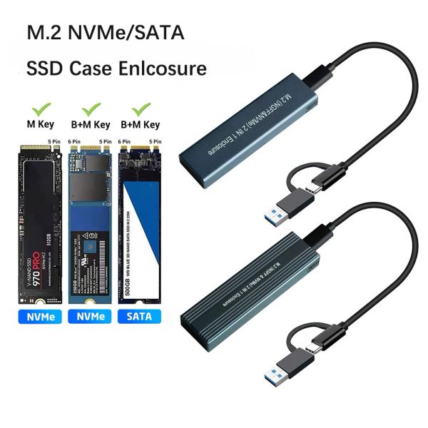 Gehäuse Dual Protocol M.2 SSD -Hülle für M2 nvme ngff sata SSD -Festplatte für PCIe M -Taste B+M Taste USB C 10gbit / s Festanlauf -Gehäuse -Boxadapter