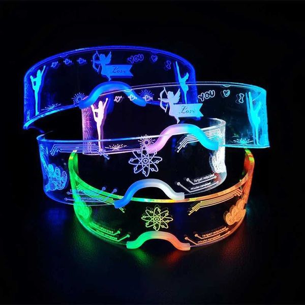 LED RAVE Toy Toy Trendy Luminous LED LIGHT UP GLASSES SUNSES MATHE Cyberpunk Neon Party Party Glasses for Nightclub DJ Dança Bar Concert 240410